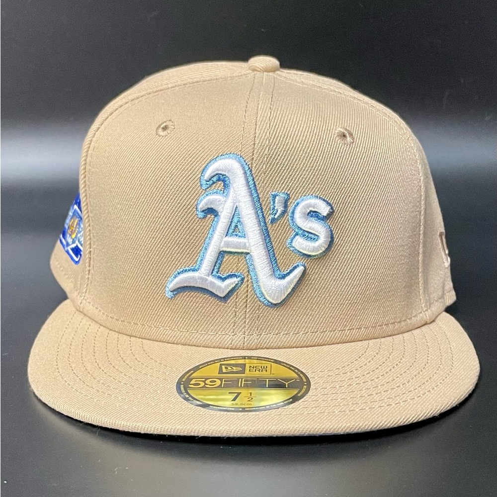 Oakland Athletics A's Fitted Hat New Era World Series 59FIFTY Tan/Beige Sz 7 1/2
